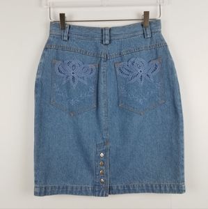 Vtg 90s Embroidered Jean Skirt 4